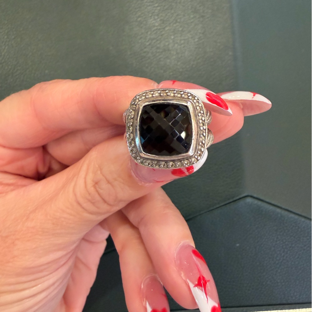David Yurman ALBION RING in Sterling Silver with Black Onyx and Diamonds, 11mm